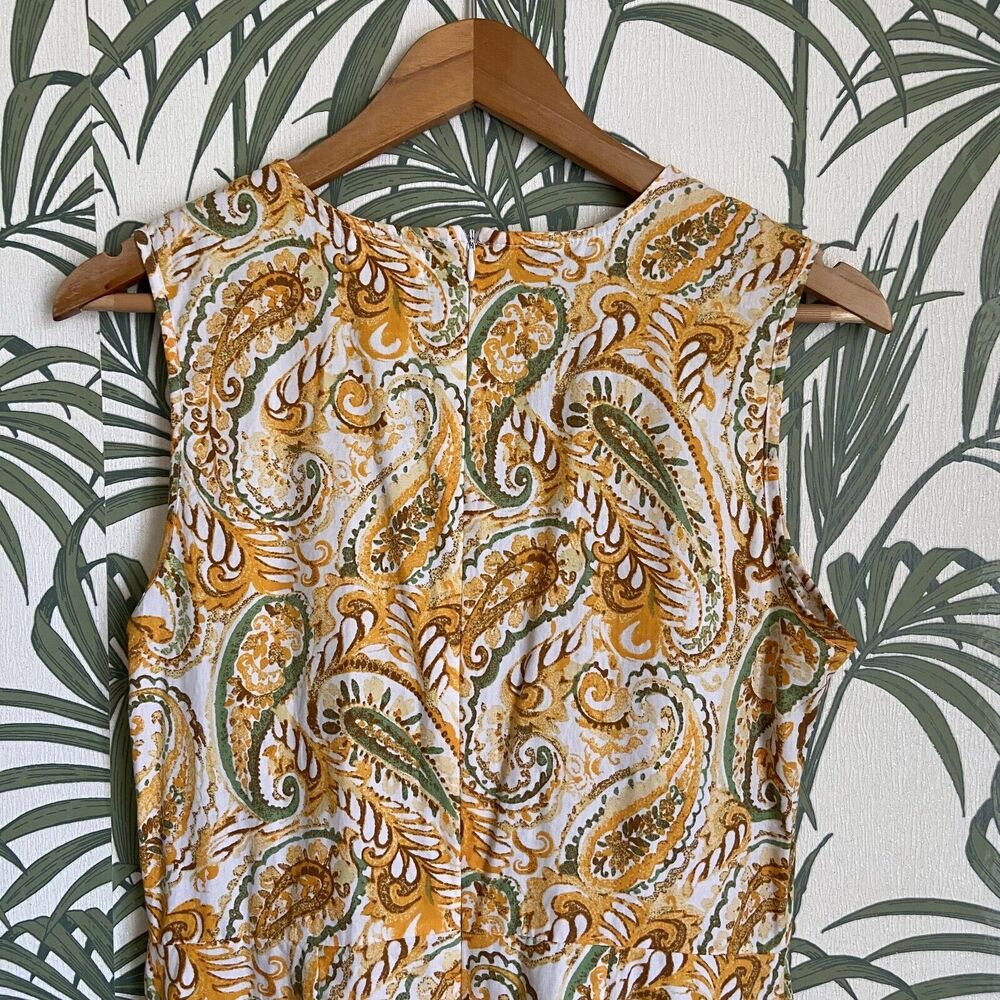 Chloe + Rene Tie V Neck Gold Green Paisley 100% Cotton Maxi Dress Size Small - Picture 3 of 10